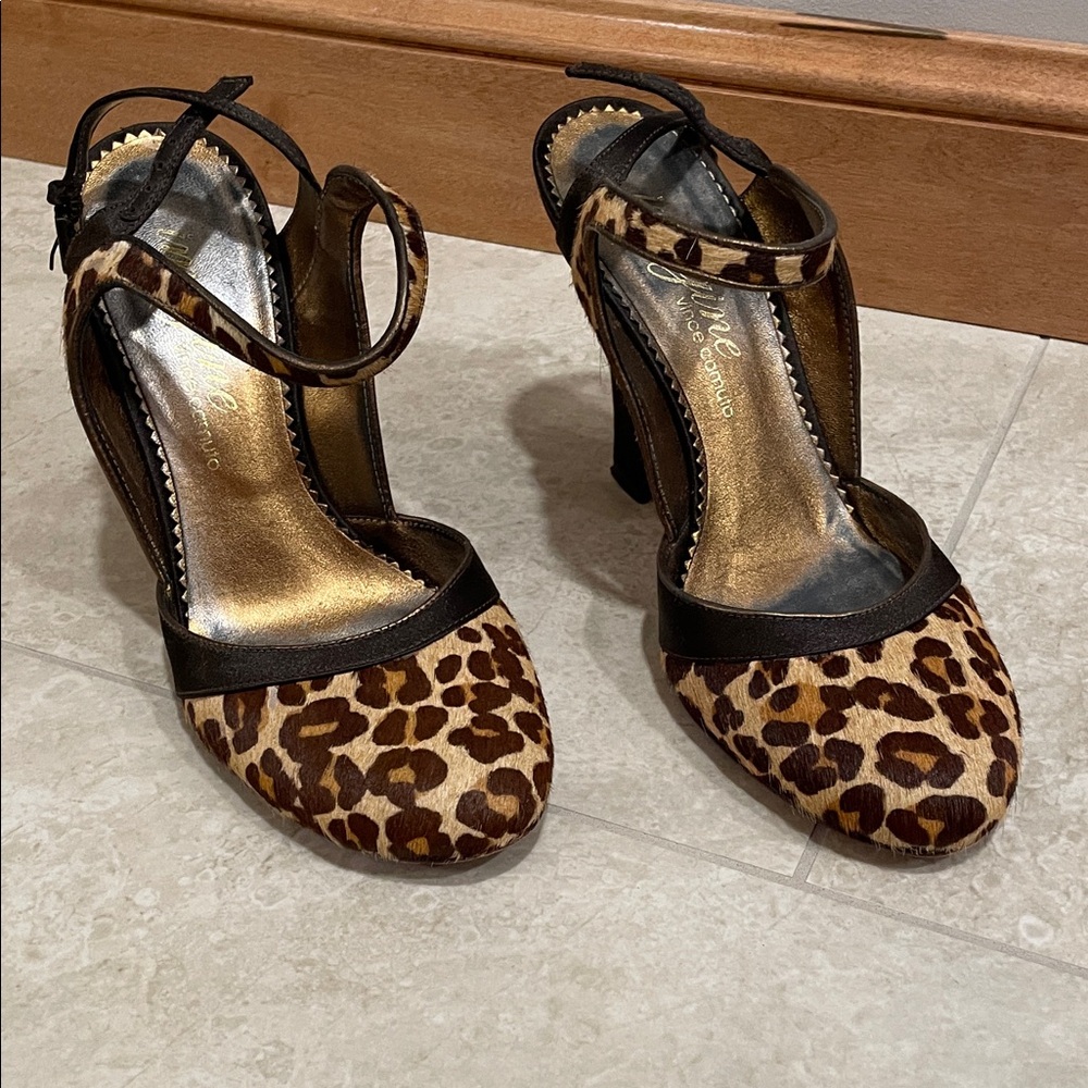 imagine Vince Camuto Leopard Print Strappy Heels